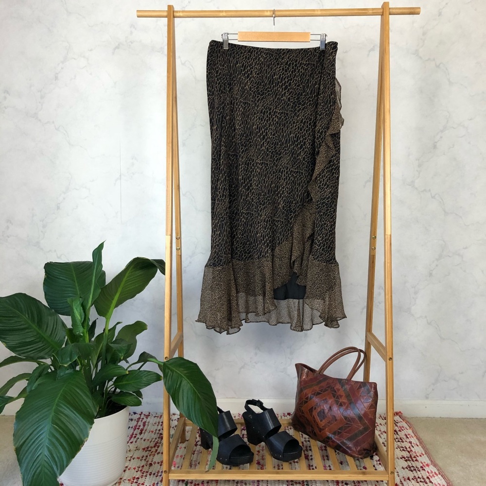 Vintage Silk Leopard Animal Print Slip Skirt